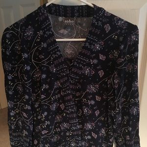 New York and Company dark blue floral shirt S